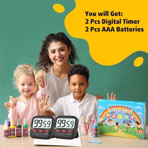 2 Pack Digital Timer for Kids Teacher Classroom Kitchen Office (2 Pack* Majestic Black / 2 Pack)