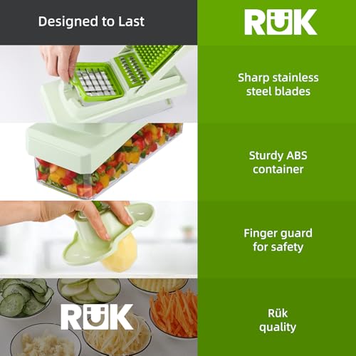 10-in-1 Vegetable Chopper – 6 Blade Veggie Chopper with Container, Food Dicer, Onion Cutter, Cheese Grater, Mandoline Slicer, Kitchen Gadgets & Home Essentials (Green) (Green)