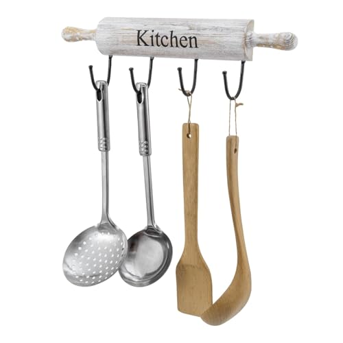 Rustic Burnt Brown Wood Kitchen Hooks for Hanging Cooking Utensils