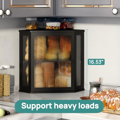 Corner Bread Box for Kitchen Counter (Black / Extra Large)