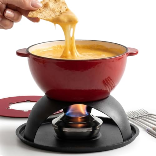 11 Piece Cast Iron Fondue Set with Adjustable Burner 6 Colored Forks
