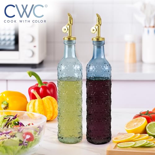 Glass Olive Oil Bottle Dispenser (Floral / Blue)