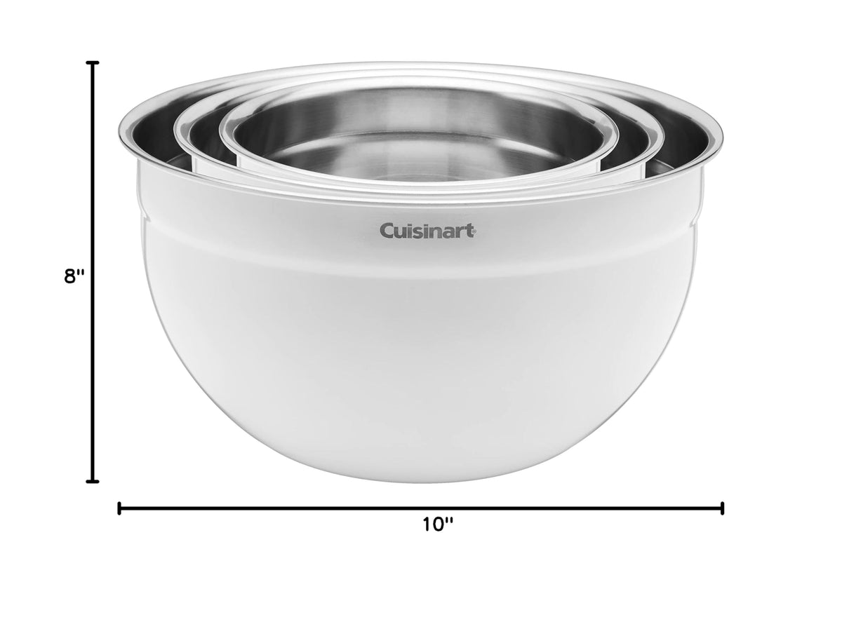 CTG-00-SMBW White Painted Stainless Steel Mixing Bowls with Lids, Set of 3 (White Stainless Steel / 3-Piece Nesting Bowl Set)
