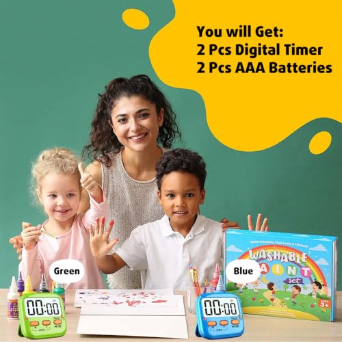 2 Pack Digital Timer for Kids Teacher Classroom Kitchen Office (2 Pack * Lovely Green + Blue / 2 Pack)