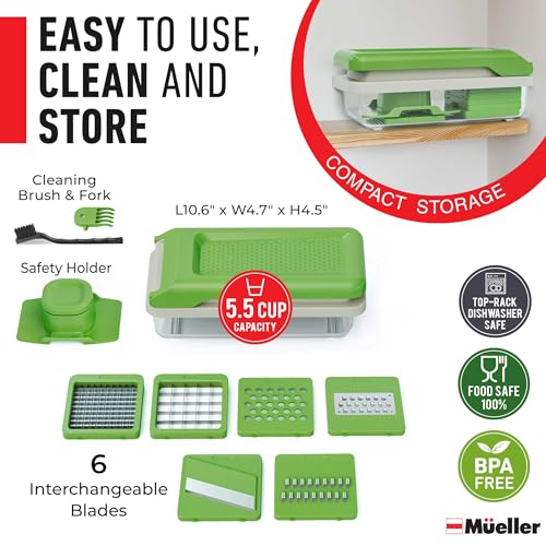 Mueller Vegetable Chopper (White Sand/Green / 6 blades)