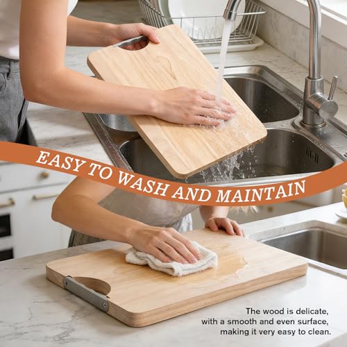 Wooden Cutting Board Set of 4 with Holder Solid Wood Chopping Boards for Kitchen with Juice Grooves Thick Large Cutting Board
