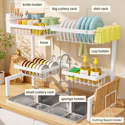 4 Baskets 2 Tier Over The Sink Dish Drying Rack (White / 2 tiers 4 baskets)