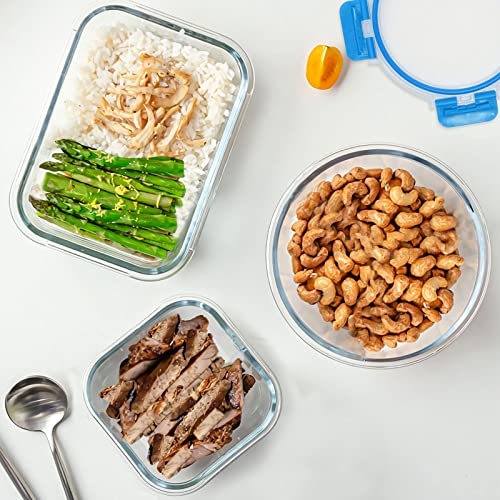 30 Pieces Glass Food Storage Containers Set (Blue / 15 Pack)