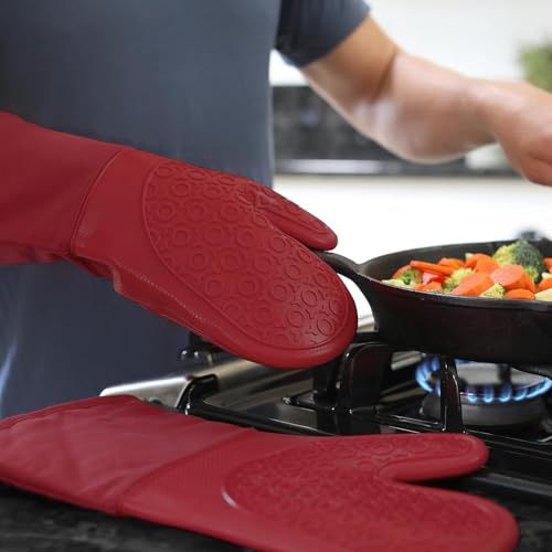 BPA Free Silicone Oven Mitts Ultra Heat Resistant up to 500°F (Empire Red / 2-Piece 13.7" Oven Mitts)