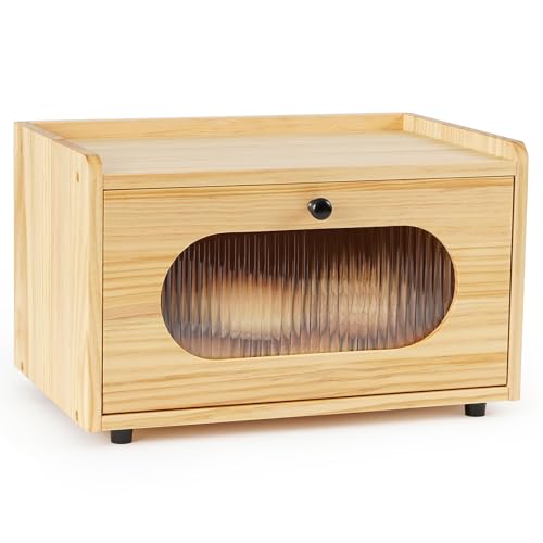 Bread Box Countertop Storage Container Bread Bin Morden Bread Boxes for Kitchen Counter Keeping Fresh Rustic Wood Seasoning Organizer Retro