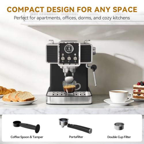 20Bar Semi Automatic Retro Espresso Machine with Milk Frother (Black)