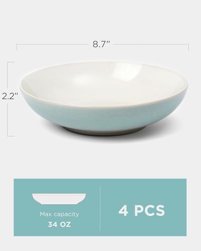 8.7" Large Pasta Bowls Set of 4 (Aqua / Moonlight)