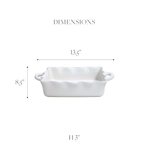 Ceramic 13.5" x 8.5" Rectangular Ruffled Baker (Cook & Host White)