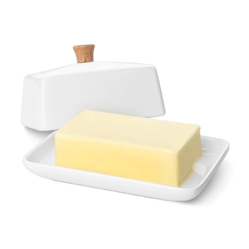 Ceramic White European Butter Dish with Lid for Countertop (White / Large)