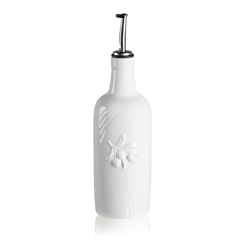 Sweejar Ceramic Olive Oil Dispenser Bottle (White / 17 Oz(Embossed))