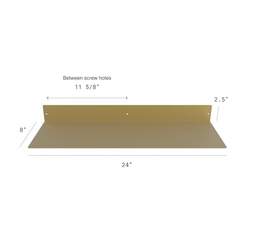 Made in USA 24 Inch Linear Floating Shelf (24-inch X 8-inch Powder Coated Gold)