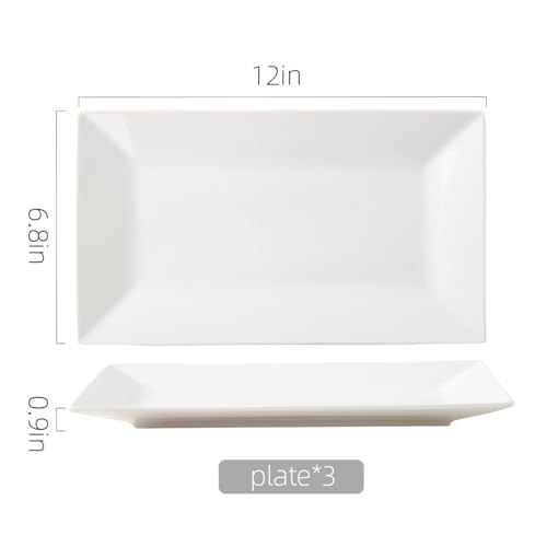 12 inch White Porcelain Serving Platters for Party (3 Count)