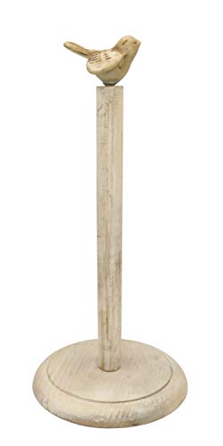 Bird Design Shabby Whitewashed Wood Paper Towel Holder Stand Up Paper Towel Holder (Rustic White)