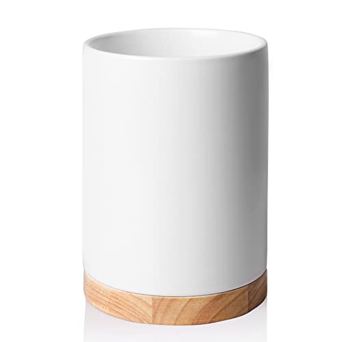 Sweejar Kitchen Utensil Holder with Wooden Bottom (6.7 Inch / White)