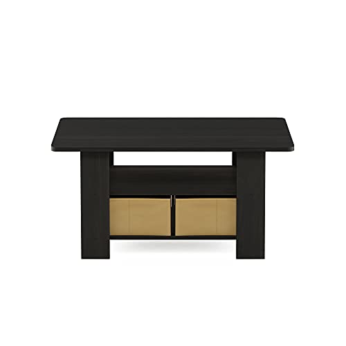 Andrey Small Modern Coffee Table with Storage Shelf (Dark Espresso/Brown / 2 Bin)