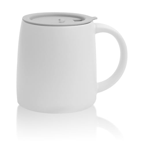 14 oz Ceramic Coffee Mug with Lid (White)