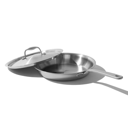 Cookware - 10-Inch Stainless Steel Frying Pan With Lid - 5 Ply Stainless Clad - Professional Cookware - Crafted in Italy - Induction Compatible (10" with Lid)