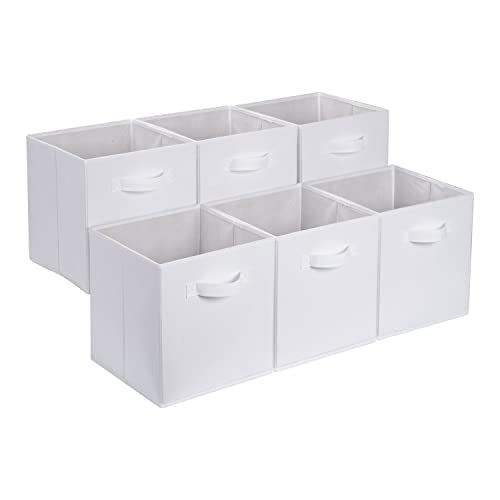 Collapsible Fabric Storage Bins with Handles (White / 13"x13"x13")
