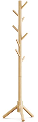 Solid Wooden Coat Rack Freestanding with 8 Hooks (Wood)