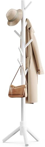 Solid Wooden Coat Rack Freestanding with 8 Hooks (White)