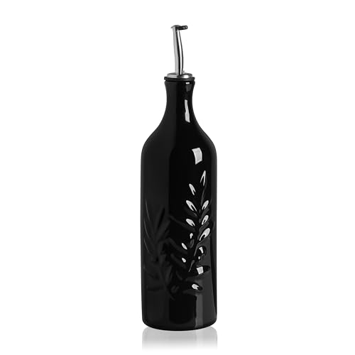 Sweejar Large Ceramic Olive Oil Dispenser Bottle (Black / 24 oz, Set of 1)