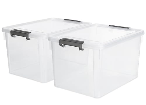 2 Pack 32 QT Clear Plastic Storage Bins with Latching Lids (Clear White / 2 PCS-32 QT)