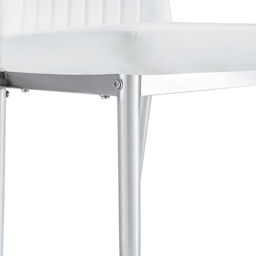 White Dining Chairs Set of 4 Modern Kitchen Chairs Set PU Leather Chair with Chrome Legs Armless Upholstered Chair for Dinner Room (S- White)