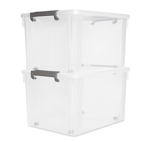 2 Pack 58.1 QT Clear Plastic Storage Bins with Latching Lids (Clear White / 2 PCS-58.1 QT)