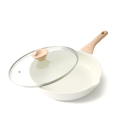 Ceramic Non Stick Frying Pan Skillet with Lid (White Ceramic / 11 Inch)