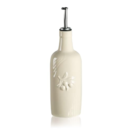 Sweejar Ceramic Olive Oil Dispenser Bottle (Beige / 17 Oz(Embossed))