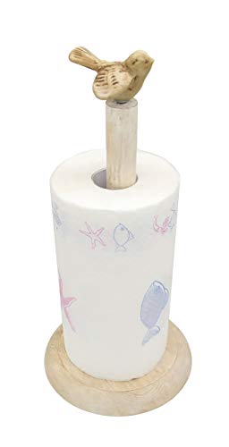 Bird Design Shabby Whitewashed Wood Paper Towel Holder Stand Up Paper Towel Holder (Rustic White)