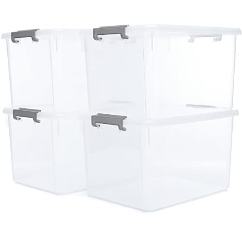 4 Pack 32 QT Clear Plastic Storage Bins with Latching Lids (Clear White / 4 PCS-32 QT)