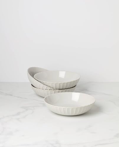 French Perle Scallop White Stoneware Pasta Bowl Set for 4 (Pasta Bowls, Set of 4 / White)