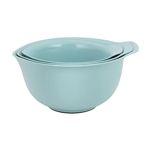 Universal Nesting Plastic Mixing Bowls with Non Slip Base and Pour Spout (Aqua Sky / Set of 3)