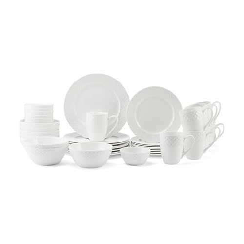 Trellis Bone China Lightweight Chip Resistant 40 Piece Dinnerware Set (Trellis)
