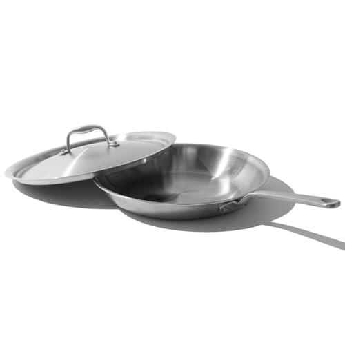Cookware - 12-Inch Stainless Steel Frying Pan With Lid - 5 Ply Stainless Clad - Professional Cookware - Crafted in Italy - Induction Compatible (12" with Lid)
