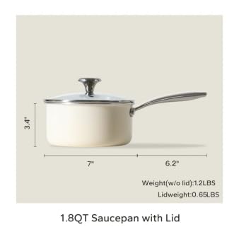 Ceramic Sauce Pan with Lid (Beige / 1.8 Quarts)