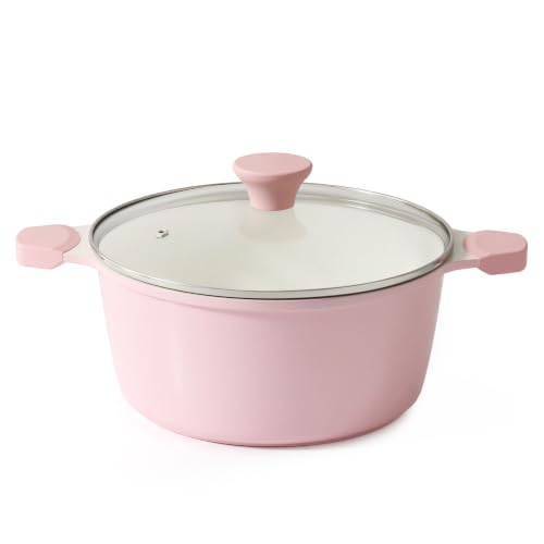 Ceramic Nonstick Stock Pot with Lid (4.5 Quarts / Sakura Pink)