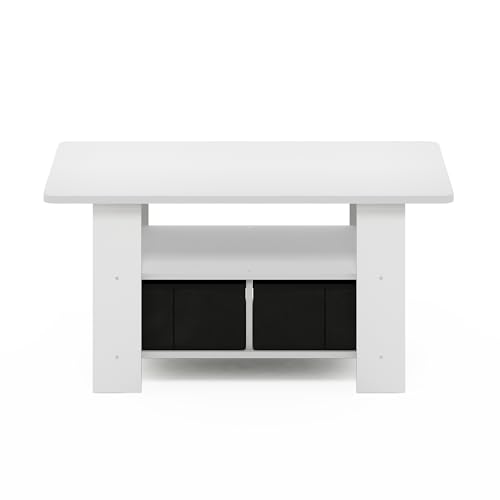 Andrey Small Modern Coffee Table with Storage Shelf (White/Black / 2 Bin)