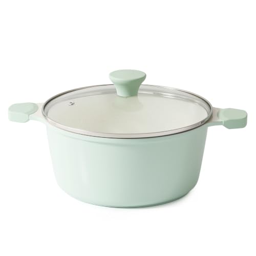Ceramic Nonstick Stock Pot with Lid (4.5 Quarts / Mint Green)