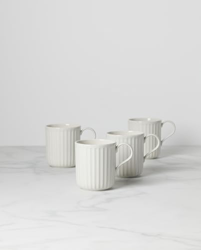 893549 French Perle Scallop 4 (Mugs, Set of 4 / White)