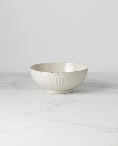 French Perle Groove White Stoneware Serving Bowl (Serving Bowl)