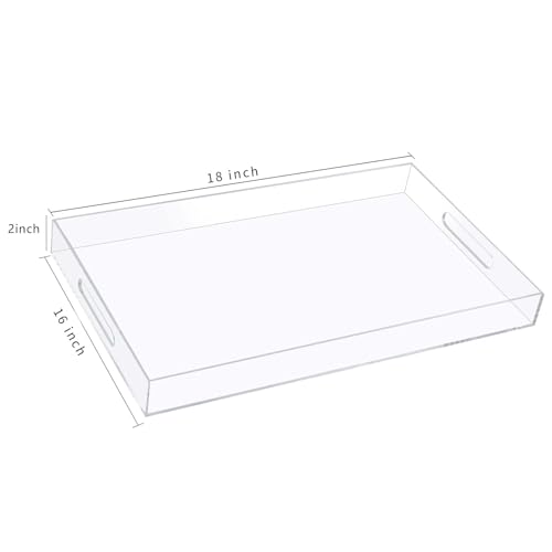 18×16 Inch Clear Acrylic Serving Tray with Handles Extra Large Ottoman Tray Decorative Tray Spill (Clear / 18" x 16" x 2")