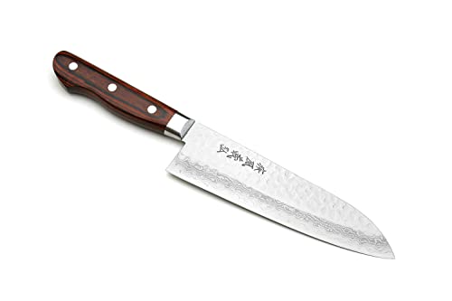 VG10 16 Layer Hammered Damascus Stainless Steel Santoku Chefs Knife (7" / Mahogany Handle)