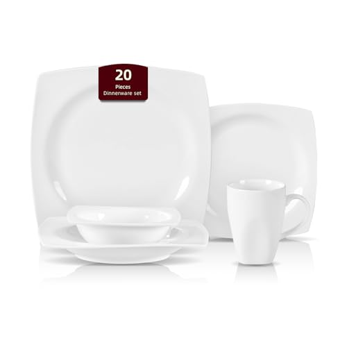 Bone China Rim Square 20pc Dinnerware Set (Square Rim / Service for 4 - 20pc Set)